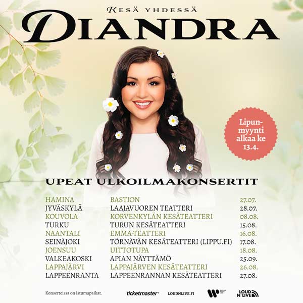 Diandran ulkoilmakonserttikiertue vie tähden konsertoimaan kesäteattereiden lavoille heinä-elokuussa